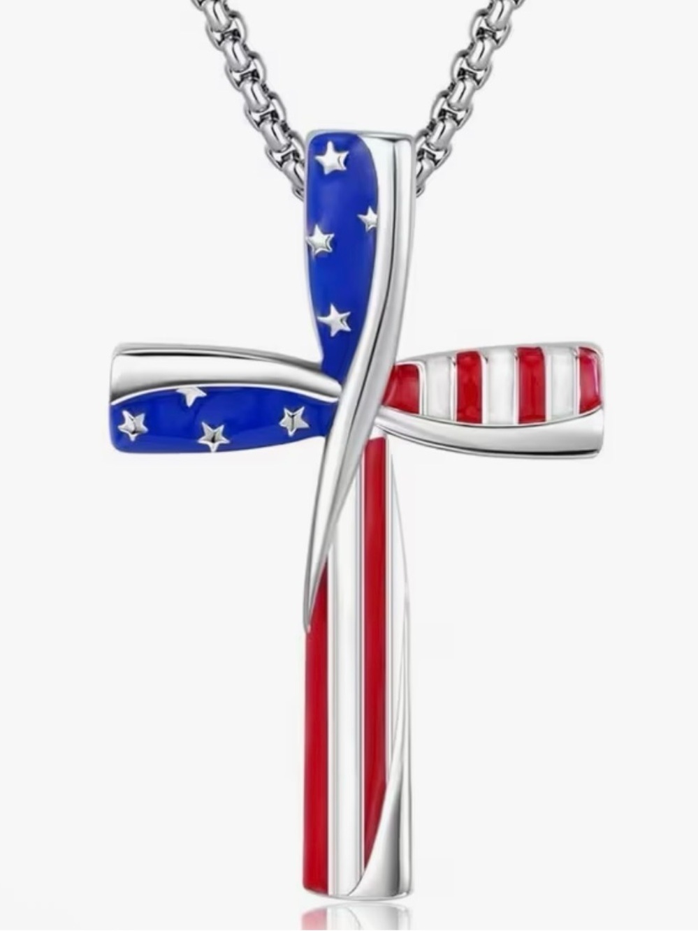Patriotic Cross Pendant Necklace in Red, White & Blue